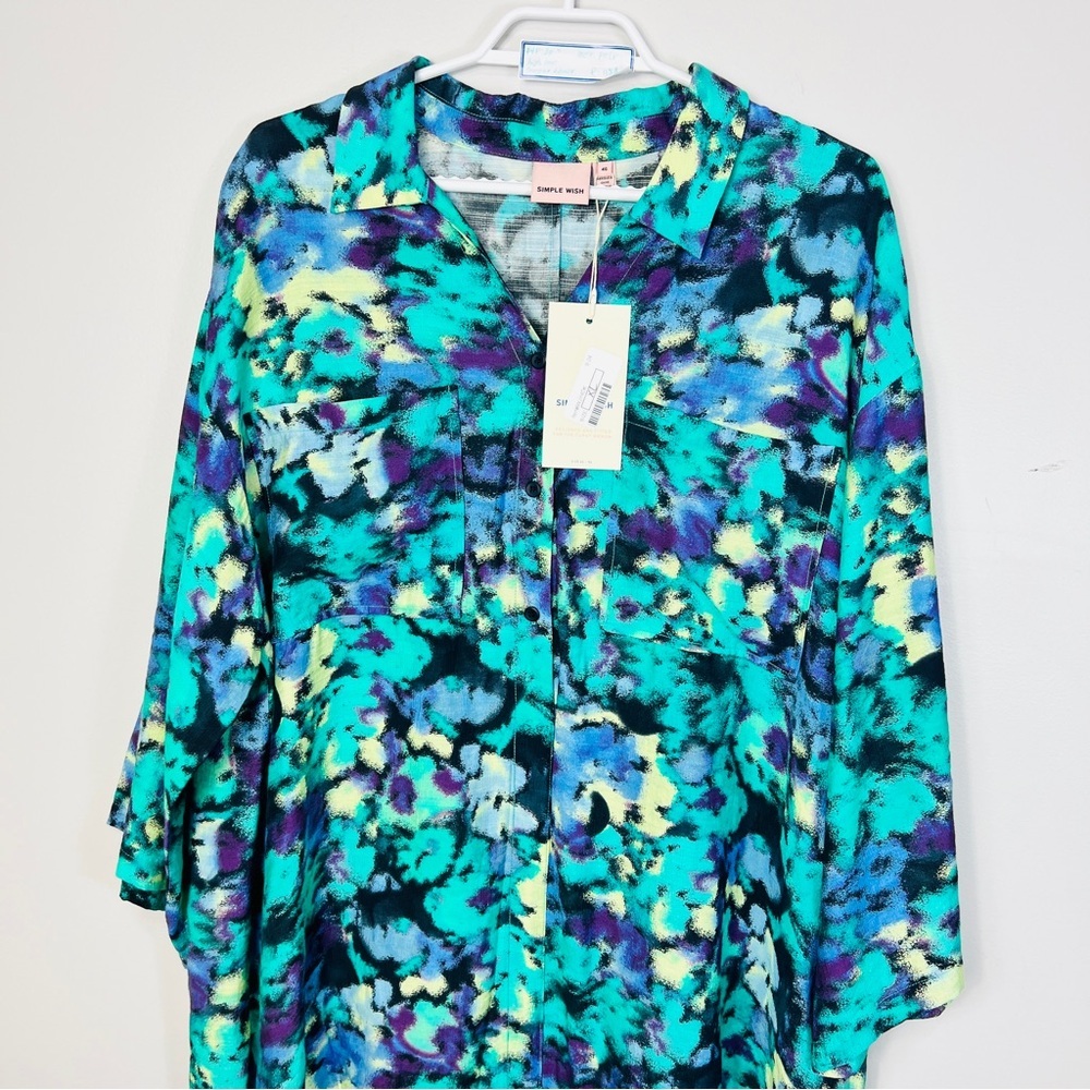 NWT Simple Wish Vibrant Blue Multicolor Tunic dress women size EU 46 Xl/ XXL - Picture 7 of 14